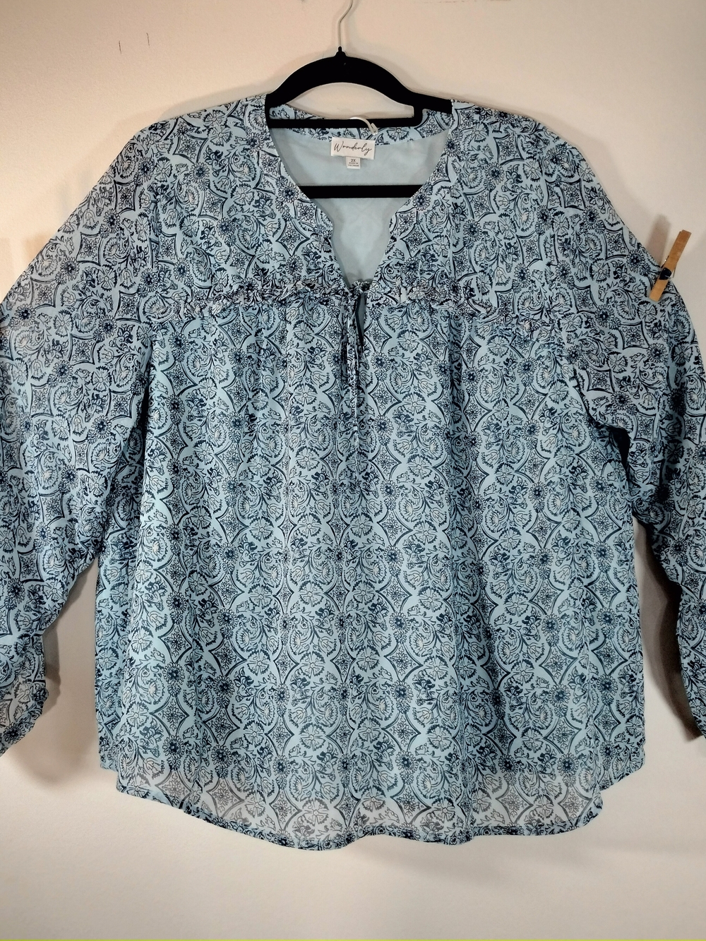 Wonderly‎ Blue Patterned Popover Tunic Blouse